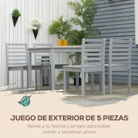 Outsunny Conjunto de Muebles de Jardín de Madera 5 Piezas Juego de Mesa y 4 Sillas Decoración para Terraza Patio Balcón Gris(m-5)
