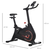 HOMCOM Vélo d'appartement ergomètre vélo de biking résistance magnétique selle réglable 2 roulettes de déplacement écran LCD acier rouge noir(m-3)