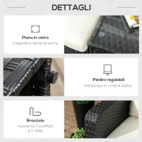 Outsunny Salotto da Giardino con 2 Poltrone e 2 Poggiapiedi in Rattan PE, Tavolino in Vetro, Nero(m-7)