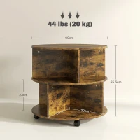 HOMCOM Round Coffee Table with Wheels, 3-Tier Rolling Side Table for Living Room with Divided Shelves, Rustic Brown(m-3)
