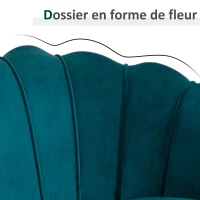 HOMCOM Canapé 2 places en tissu velours, petit canapé, en forme de coquillage, avec coussin épais de 10 cm, canapé, structure en métal, pieds dorés effilés, facile à assembler, bleu canard(m-7)