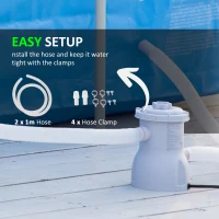 Outsunny Cartridge Filter Pump for 13'-15' Above Ground Pools, 800GPH (3028 LPH) Swimming Pool Filter Pump with Hose and Hose Clamps, White(m-7)