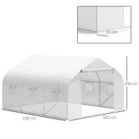 Outsunny Plásticos para Invernaderos 3,5x3x2 m Cubierta de Repuesto para Invernadero de Polietileno con 6 Ventanas y Puerta Enrollable Protección de Plantas para Jardín Blanco(m-3)