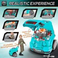 HOMCOM Kids Truck Engine Toy Set, with Horn, Light, Car Key, for Ages 3-5 Years - Teal(m-4)