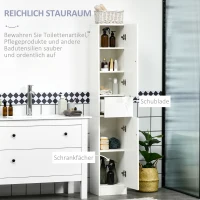 kleankin Badezimmerschrank, 5 Fächer, 1 Schublade, versetzbare Einlegeböden, Hochglanz, weiß, 30 x 28 x 170cm(m-4)