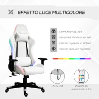 Vinsetto Sedia da Gaming Luminosa, Poltrona Gaming PC con Luci a LED, Poltrona Ufficio Altezza Regolabile in Similpelle Bianca(m-6)