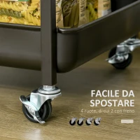 HOMCOM Carrello da Cucina Stile Industriale 3 Mensole e Ripiano Pieghevole, Porta Tazze e 4 Ruote, 118x36.5x82cm, Marrone(m-6)