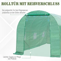 Outsunny Gewächshaus 445x190x200cm Foliengewächshaus Tomatenhaus Tür mit Moskitonetz, Fenster, Folientunnel aus verzinktem Stahl, stabiles Pflanztunnel, Treibhaus inkl. Erdanker Seilen, Grün(m-5)