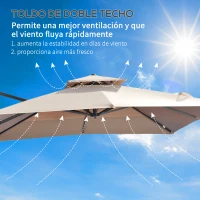 Outsunny Sombrilla de Jardín con Manivela Techo Doble Inclinable Poste Giratorio 360° y Base Cruzada 295x295x275 cm Caqui(m-6)