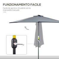 Outsunny Ombrellone Semicircolare da Parete con Manovella, in Poliestere e Metallo, 2.7x2.4 m, Grigio(m-4)