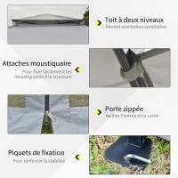 Outsunny Tonnelle barnum de jardin pop-up pliant 4 x 4 m acier polyester moustiquaires + sac de transport à roulettes gris(m-7)