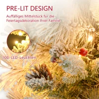 HOMCOM Weihnachtsbaum mit LED-Beleuchtung, 2er-Set, 107 cm, Tannenzapfen, rote Beeren, feuersicher, Grün/Weiß(m-4)
