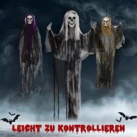 HOMCOM Hängende Skelett-Geister, 3er Set, Halloweendeko, verstellbare Arme, 90/110/200cm(m-5)