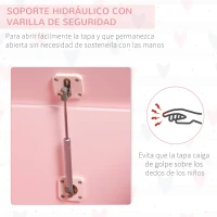 HOMCOM Caja de Almacenaje de Madera para Juguetes Baúl Organizador para Niños +3 Años con Tapa para Libros Ropa en Habitación Dormitorio 60x40x48 cm Rosa(m-5)
