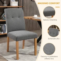 HOMCOM Set 2 Sedie da Pranzo Imbottite con Schienale Alto e Gambe in Legno, 50x62x96 cm, Grigio Scuro(m-4)
