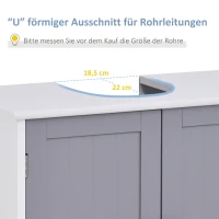 kleankin Waschbeckenunterschrank Badezimmerschrank Waschtischunterschrank mit 2 Türen Regal verstellbar MDF Weiß+Grau 60 x 30 x 60 cm(m-4)
