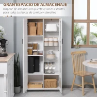 HOMCOM Alacena de Cocina Mueble Auxiliar de Cocina con Puerta de Vidrio y Estantes Ajustables para Comedor 76x36x160 cm Blanco(m-4)