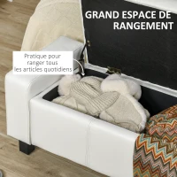 HOMCOM Banc de rangement, coffre de rangement avec couvercle, bout de lit en polyuréthane côtelé pour salon, chambre, entrée, 106 x 40 x 40 cm, blanc(m-4)