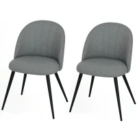 HOMCOM Dining Chairs Set of 2, Modern Upholstered Kitchen Chairs with Metal Legs, Shell Backrest and Padded Seat for Dining Room, Bedroom, Living Room, Vanity, Grey(m-11)