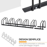 HOMCOM Rastrelliera Portabiciclette Parcheggio per 6 Biciclette in Acciaio, 179x33x27 cm, Nero(m-5)