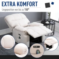 HOMCOM Sessel mit Aufstehhilfe, Massagesessel, Relaxsessel mit USB-Anschluss, Fernsehsessel mit Fernbedienung, Seitentasche, Neigebarer TV-Sessel mit Samtoptik, Beige(m-6)