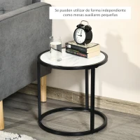 HOMCOM Juego de 2 Mesas Auxiliares Redondas Apilables Mesas Nidos con Encimera en Efecto de Mármol Ø60x46 cm y Ø40x40 cm Blanco(m-5)