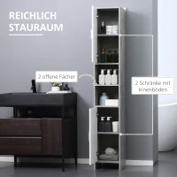 kleankin Badezimmerschrank Hochschrank Badschrank Multifunktionsschrank mit 6 Fächer 2 Türen Spanplatte Weiß 30 x 30 x 180 cm(m-4)
