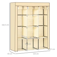 HOMCOM Schrank aus Stoff, Aufbewahrungslösung, 8 Regale, 2 Kleiderstangen, Beige(m-3)