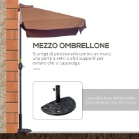 Outsunny Ombrellone Semicircolare 2.3x1.3 m da Terrazza e Giardino per Parete con Manovella, Caffè(m-7)
