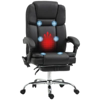 Vinsetto Verstellbarer Bürostuhl mit 6 Massagepunkten, Wärmefunktion, Fußstütze, Kunstleder, Schwarz(m-1)
