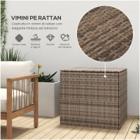 Outsunny Baule da Esterno in Rattan PE e Acciaio con Fodera Interna, 75x75x70 cm, Nero e color Sabbia(m-6)