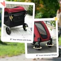 PawHut Dog Stroller 4 Wheels Pet Trolley Carrier Mesh Windows for Medium Large Dogs Traveling Red(m-7)