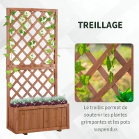 Outsunny Jardinière avec Treillis - bac à Fleurs - jardinière sur Pied - dim. 72,5L x 31,5l x 149,5H cm Inserts d'irrigation Inclus Bois Sapin pré-huilé(m-4)