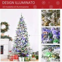 HOMCOM Albero di Natale 210 cm con Luci Incorporate, Albero di Natale Artificiale Innevato con 250 Luci LED Colorate, 829 Rami e Base Pieghevole, Verde(m-4)