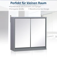 HOMCOM Spiegelschrank mit 2 Spiegeltüren 48 cm x 14,5 cm x 45 cm Grau(m-6)