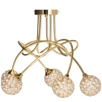 HOMCOM Crystal Chandelier Modern Pendant Light for Living Room with 5 Ball Lampshades 5 G9 Bulbs Required Gold Tone(m-11)