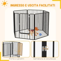 PawHut Recinto per Cani Grandi a 6 Pannelli Modulabili in Acciaio, 164x83x100 cm, Nero(m-7)