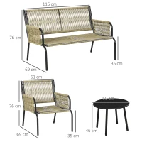 Outsunny Salon de jardin en résine tressée modulable 4 pers. 5 pièces avec 1 canapé 2 fauteuils et 2 tables basses rondes sable(m-3)