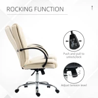Vinsetto Office Chair, PU Leather Desk Chair with 13cm Soft Padded Seat and Backrest, Swivel Chair with Adjustable Height and Rolling Wheels, Beige(m-7)