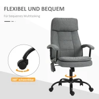 Vinsetto Bürostuhl Massage höhenverstellbarer Chefsessel Gamingstuhl mit Massagefunktion, ergonomischer Drehstuhl Massage Sessel Lendenwirbelsäulenmassage Leinen-Gefühl Grau 63 x 70 x 112-121 cm(m-6)