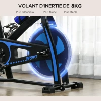SPORTNOW Vélo d'appartement vélo de Fitness avec écran LCD multifonctions selle et guidon réglables acier noir et bleu(m-8)