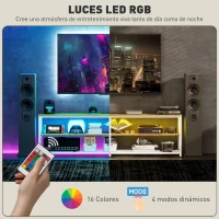 HOMCOM Mueble de TV con Luces LED Control Remoto Extensión para Cargar 2 Compartimentos para Televisión de 65 Pulgadas Natural(m-4)
