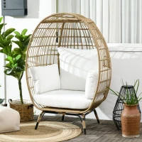 Outsunny Rattan Egg Chair with Cushions and Pillows, Khaki(m-10)