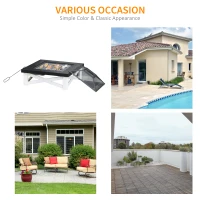 Outsunny Outdoor 3 in 1 Square Fire Pit Brazier with BBQ Grill, Metal Large Firepit with Lid, Log Grate, Poker for Backyard, Camping, Bonfire, Wood Burning Stove, 86 x 86 x 38cm, Black(m-6)