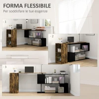 HOMCOM Scrivania Angolare Salvaspazio con Ripiano a S, in Legno, 140x120x78 cm, color Marrone e Nero(m-4)