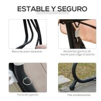 Outsunny Columpio Balancín Jardín 3 Plazas Convertible en Cama Techo Parasol Regulable Bandeja para Bebida Terrza Balcón Exterior Carga máx. 340kg 200x120x164cm Marco Acero(m-6)