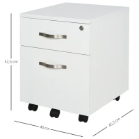 HOMCOM Cajonera de Oficina con Reudas Mueble Archivador con 2 Cajones Llave y Riel Colgante 40x45,5x52,5 cm Blanco(m-3)