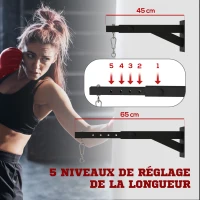 SPORTNOW Support mural pour sac de boxe réglable à 5 longueurs, solide jusqu'à 60kg, pour l'entraînement de boxe, de kickboxing(m-4)
