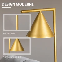 HOMCOM Lampadaire sur pied salon en acier avec abat-jour conique orientable base marbre 40W 35 x 26 x 153 cm doré(m-4)