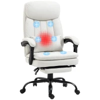 Vinsetto Office Chair, Ergonomic Desk Chair with 6-Point Vibration Massage and Lumbar Heating, Computer Chair with Lumbar Support Pillow, 155° Reclining Back and Footrest, Cream White(m-10)